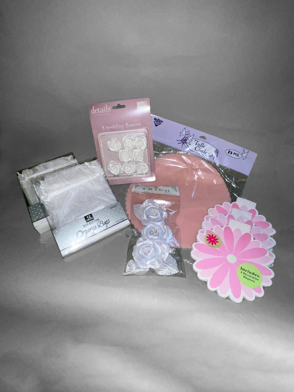 Assorted Pink & White Wedding Supplies